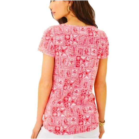 NWT! Lilly Pulitzer Etta Scoopneck Mizner Red Seaside Harbour Top - Size XL - Picture 2 of 7